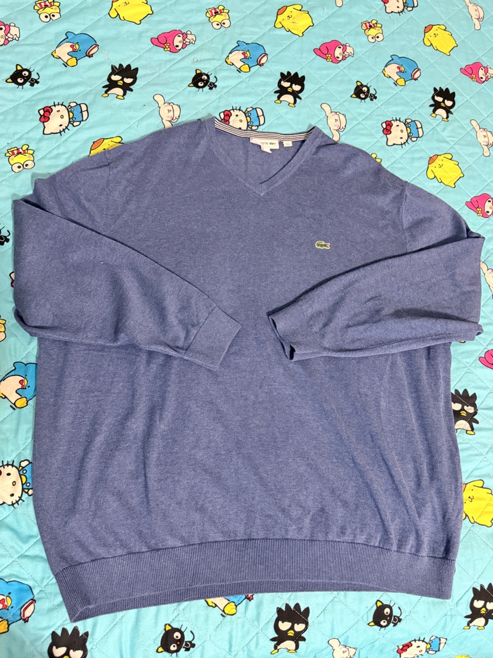 Lacoste Men's V-Neck Long Sleeve Sweater in Heather Blue